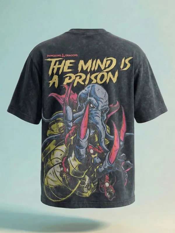 Highlander Men Black Dungeons And Dragons Printed Round Neck Oversized Fit T-Shirt