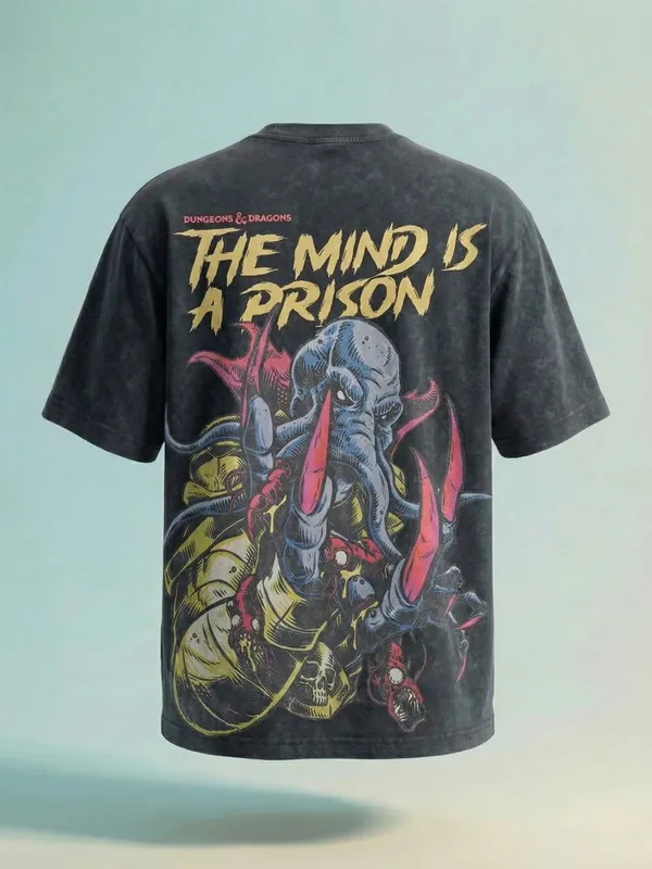 Highlander Men Black Dungeons And Dragons Printed Round Neck Oversized Fit T-Shirt