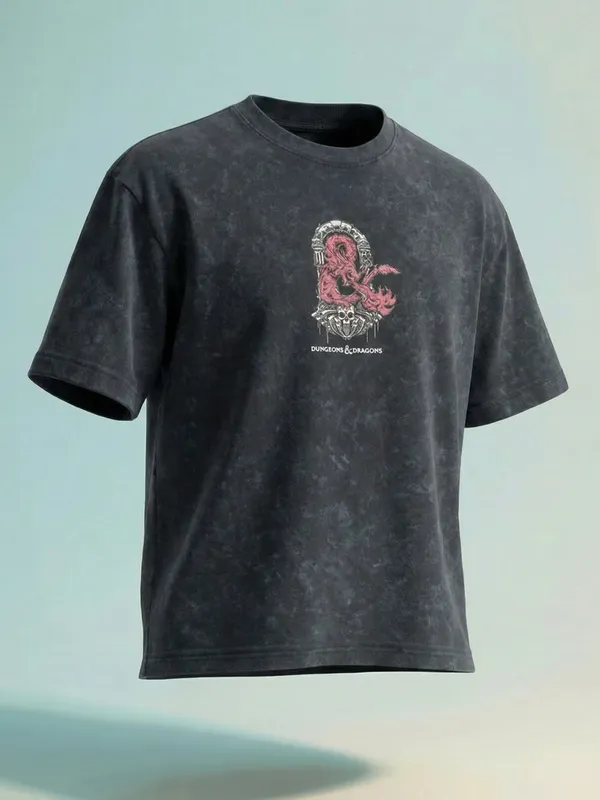 Highlander Men Black Dungeons And Dragons Printed Round Neck Oversized Fit T-Shirt