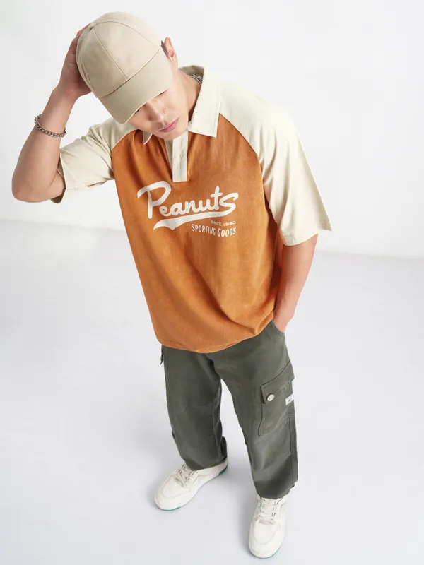 Highlander Men Rust Peanuts Printed Polo Collar T-Shirt
