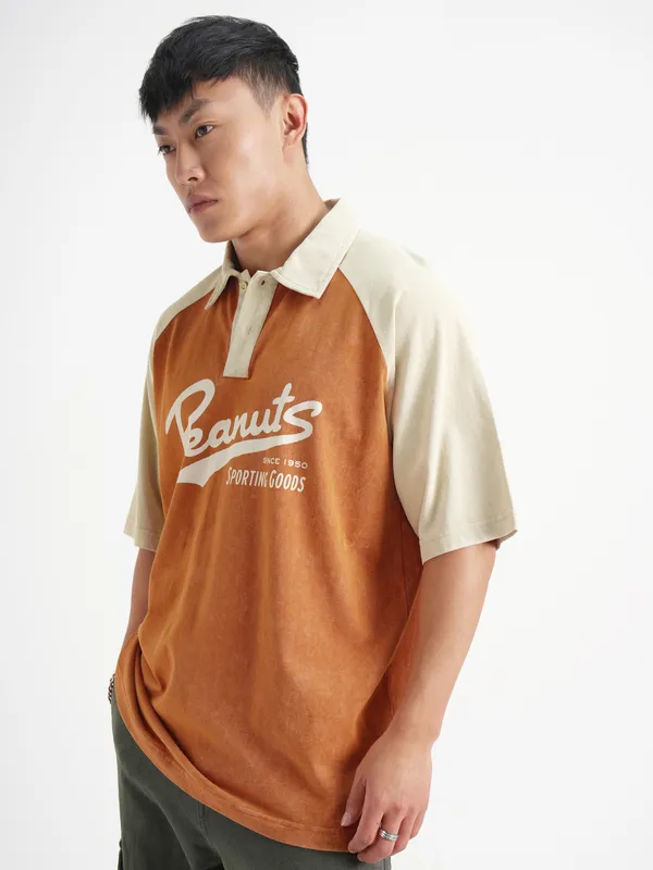 Highlander Men Rust Peanuts Printed Polo Collar T-Shirt