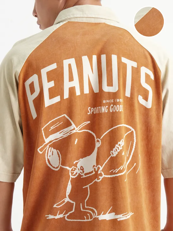 Highlander Men Rust Peanuts Printed Polo Collar T-Shirt