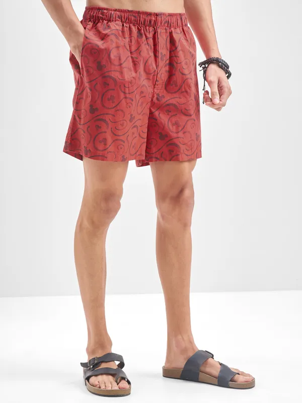 Disney By Highlander Men Red Mickey Mouse Cotton Boxers