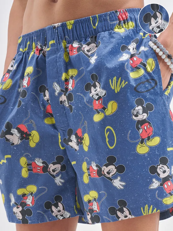 Disney By Highlander Men Blue Mickey Mouse Cotton Boxers