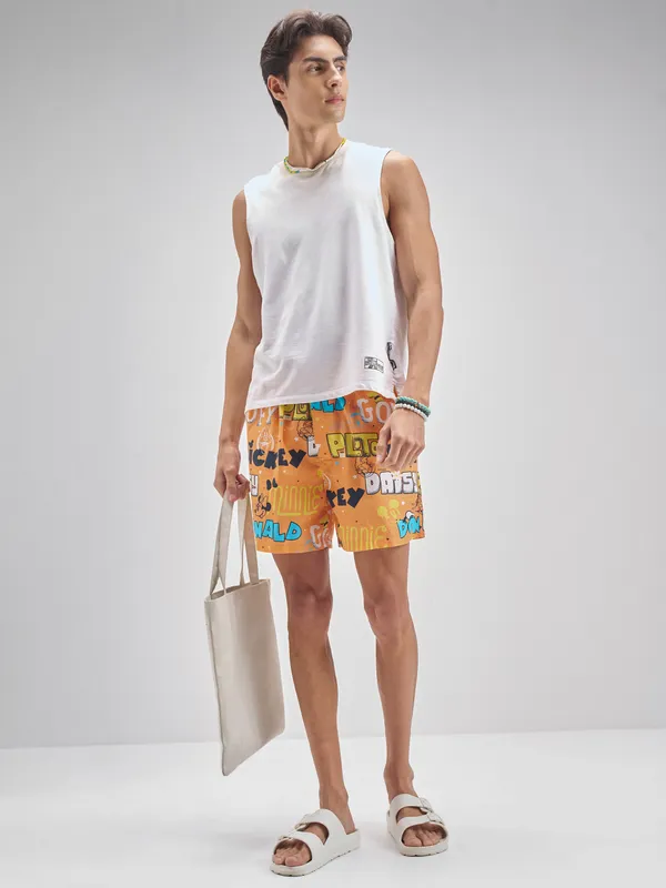 Disney By Highlander Men Orange Mickey And Friends Cotton Boxers