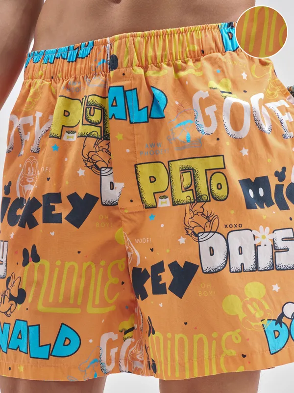 Disney By Highlander Men Orange Mickey And Friends Cotton Boxers