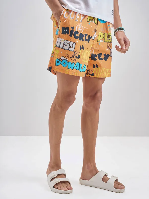 Disney By Highlander Men Orange Mickey And Friends Cotton Boxers