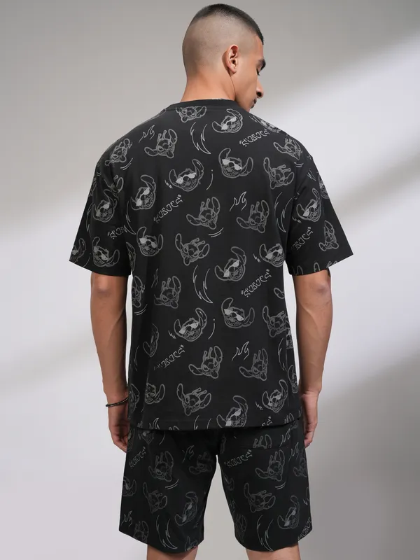 Disney By Highlander Men Black Stitch T-Shirt With Shorts Co-Ords