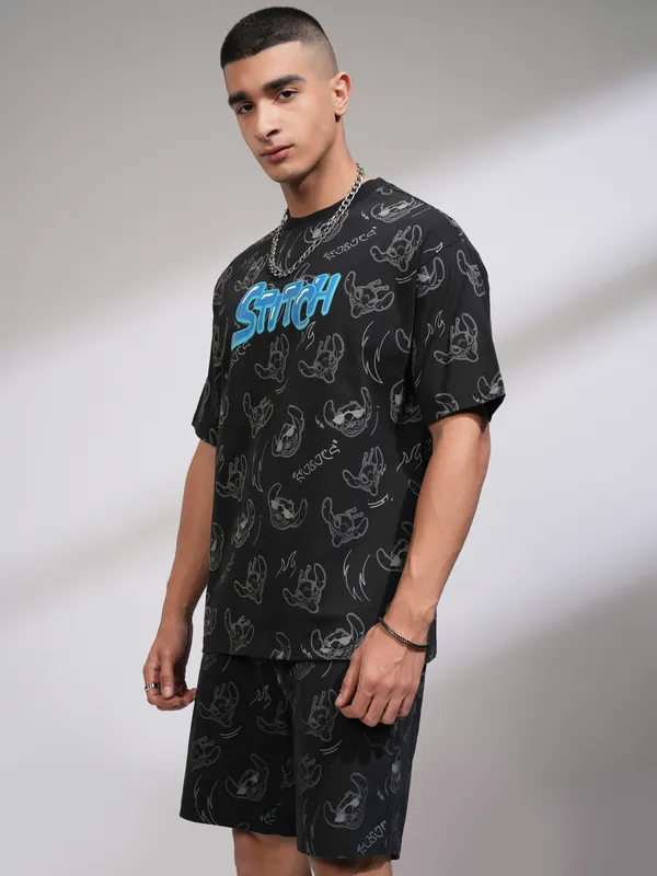 Disney By Highlander Men Black Stitch T-Shirt With Shorts Co-Ords