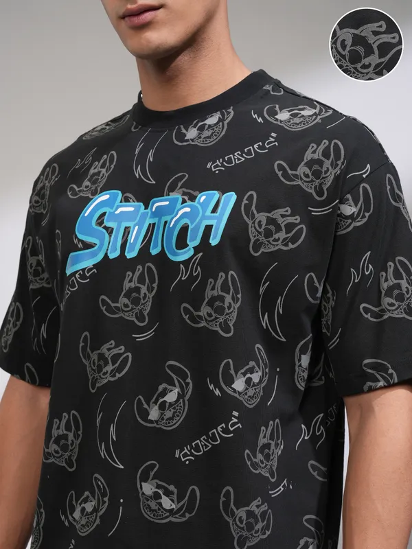 Disney By Highlander Men Black Stitch T-Shirt With Shorts Co-Ords