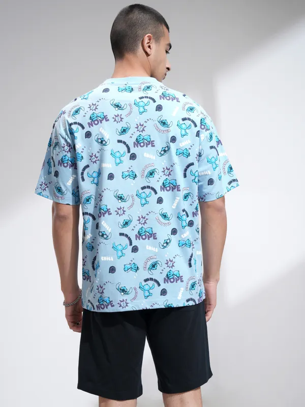 Disney By Highlander Men Blue Stitch T-Shirt With Shorts Co-Ords