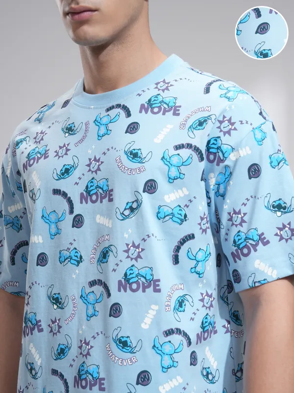 Disney By Highlander Men Blue Stitch T-Shirt With Shorts Co-Ords