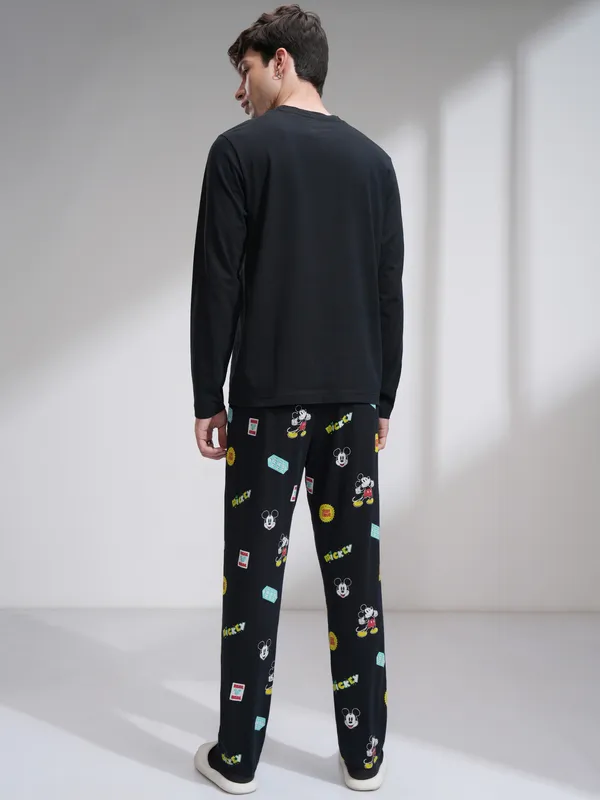 Disney By Highlander Men Black Mickey Mouse T-Shirt With Trouser Co-Ords