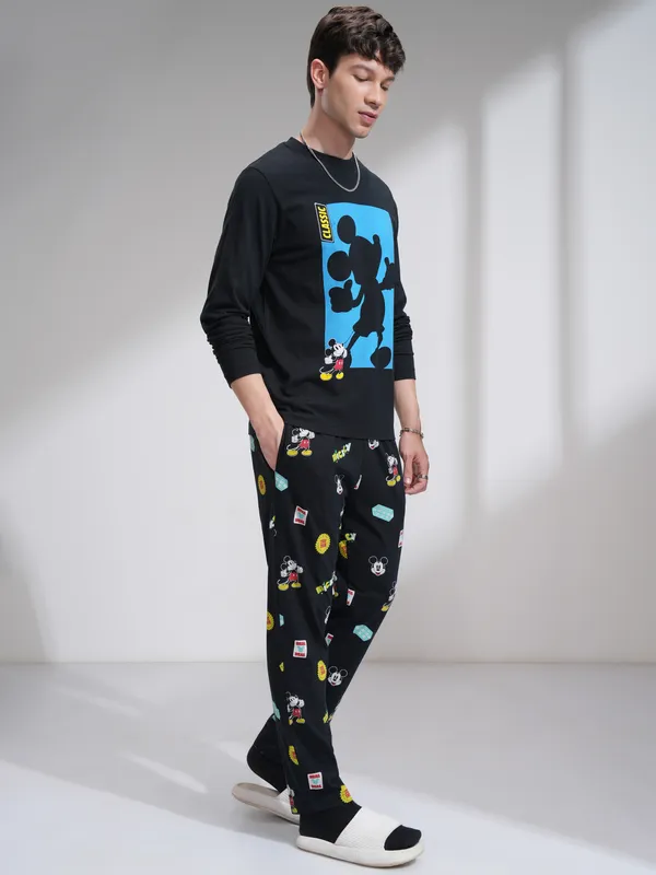 Disney By Highlander Men Black Mickey Mouse T-Shirt With Trouser Co-Ords