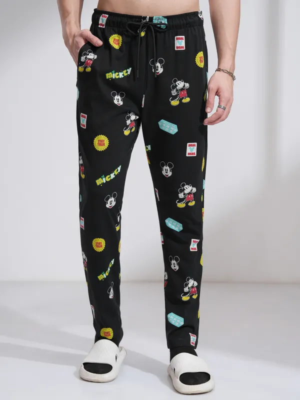 Disney By Highlander Men Black Mickey Mouse T-Shirt With Trouser Co-Ords
