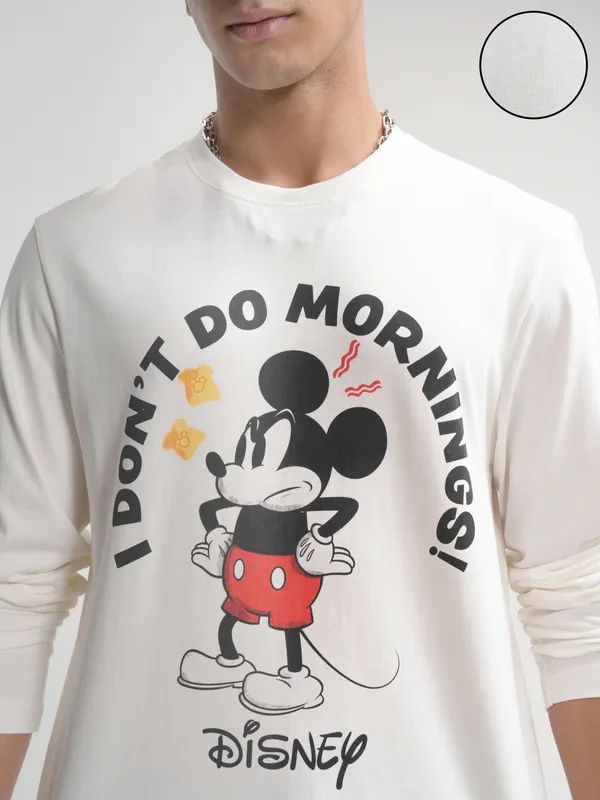 Disney By Highlander Men Off White Mickey Mouse T-Shirt With Trouser Co-Ords