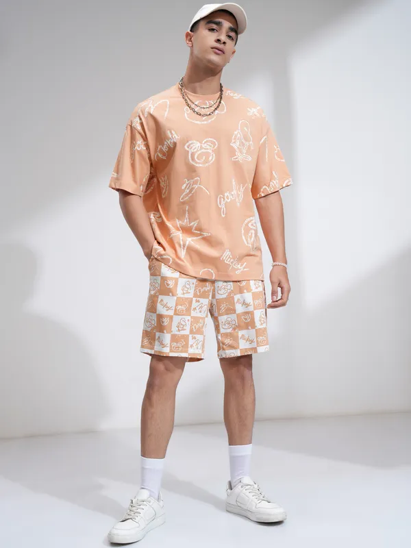 Disney By Highlander Men Rust Mickey And Friends T-Shirt With Shorts Co-Ords