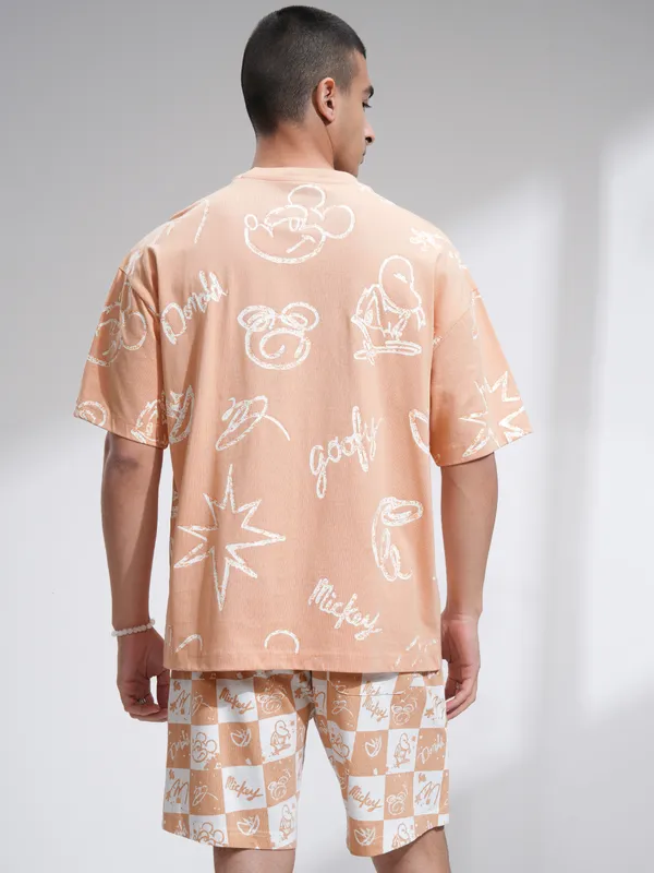 Disney By Highlander Men Rust Mickey And Friends T-Shirt With Shorts Co-Ords