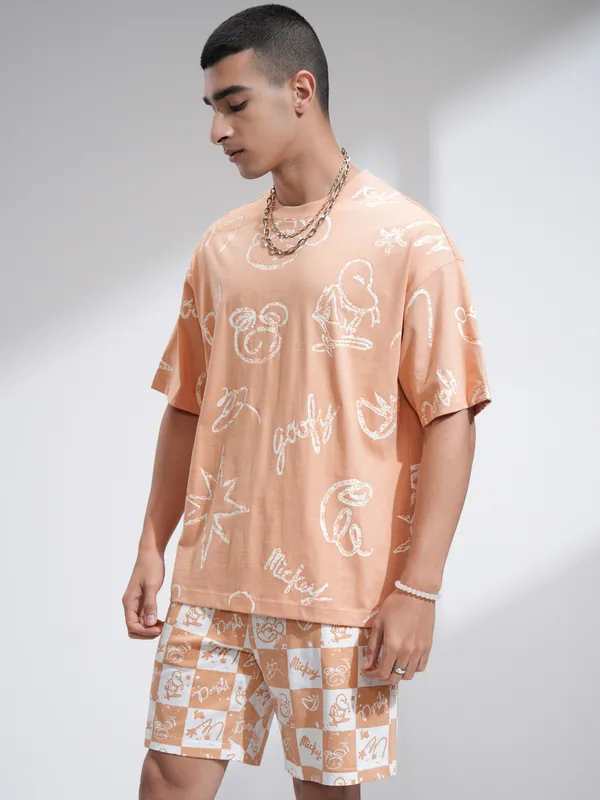 Disney By Highlander Men Rust Mickey And Friends T-Shirt With Shorts Co-Ords