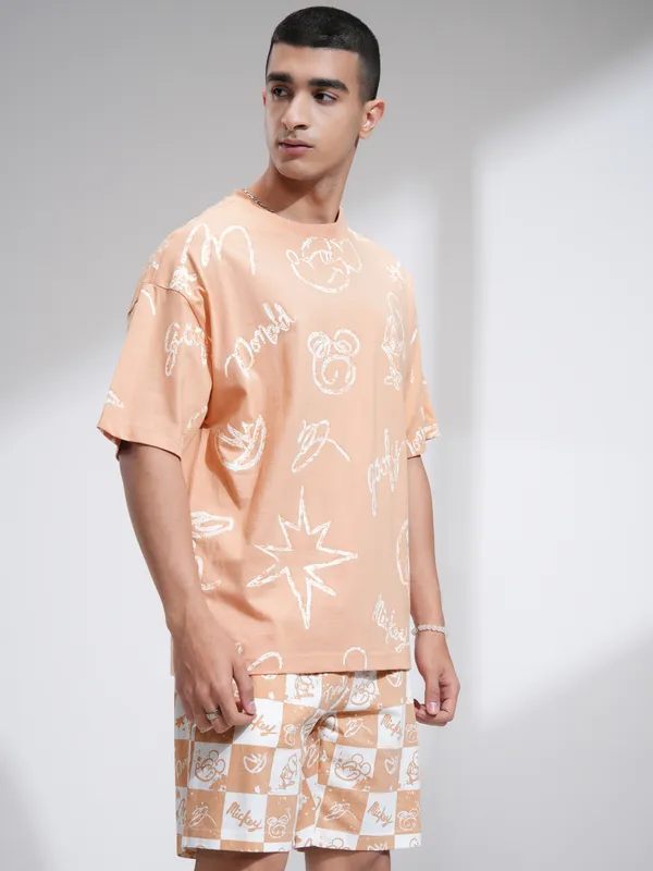 Disney By Highlander Men Rust Mickey And Friends T-Shirt With Shorts Co-Ords