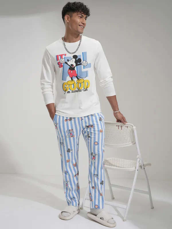 Disney By Highlander Men White Mickey Mouse T-Shirt With Trousers Co-Ords