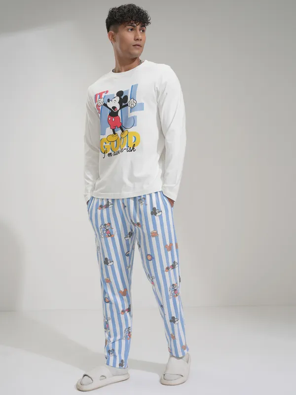 Disney By Highlander Men White Mickey Mouse T-Shirt With Trousers Co-Ords