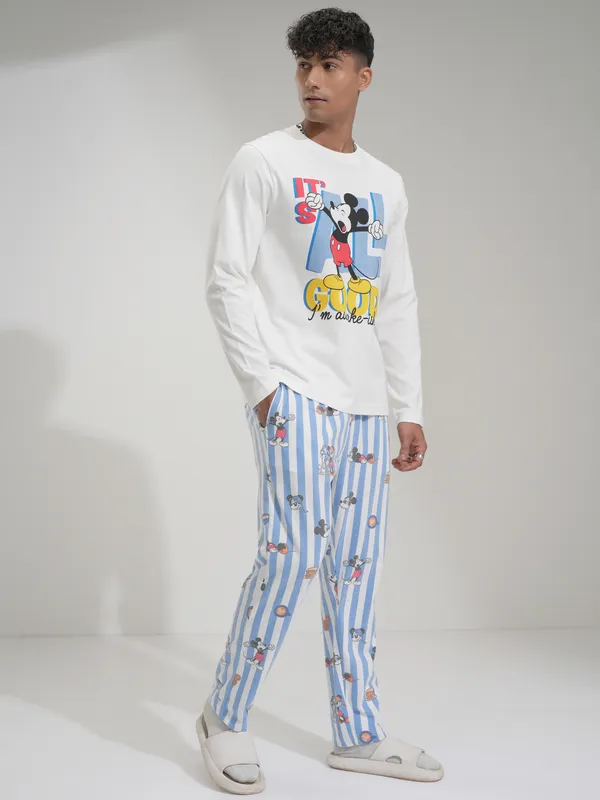 Disney By Highlander Men White Mickey Mouse T-Shirt With Trousers Co-Ords