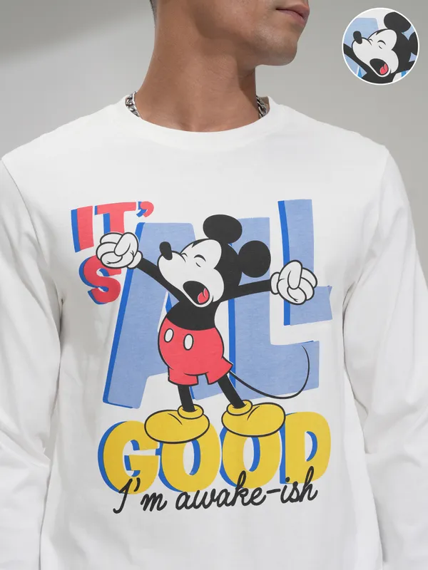 Disney By Highlander Men White Mickey Mouse T-Shirt With Trousers Co-Ords