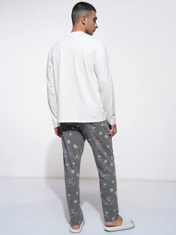 Disney By Highlander Men Off White Mickey Mouse T-shirt With Trouser Co-Ords