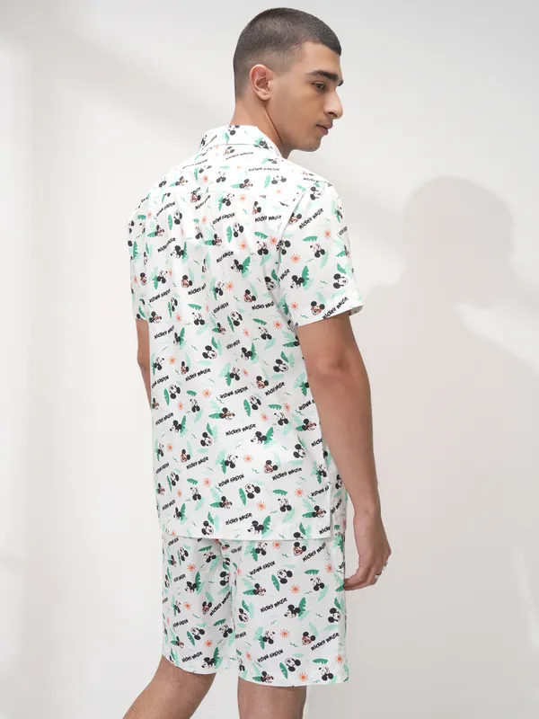 Disney By Highlander Men White Mickey Mouse Shirt With Shorts Co-Ords