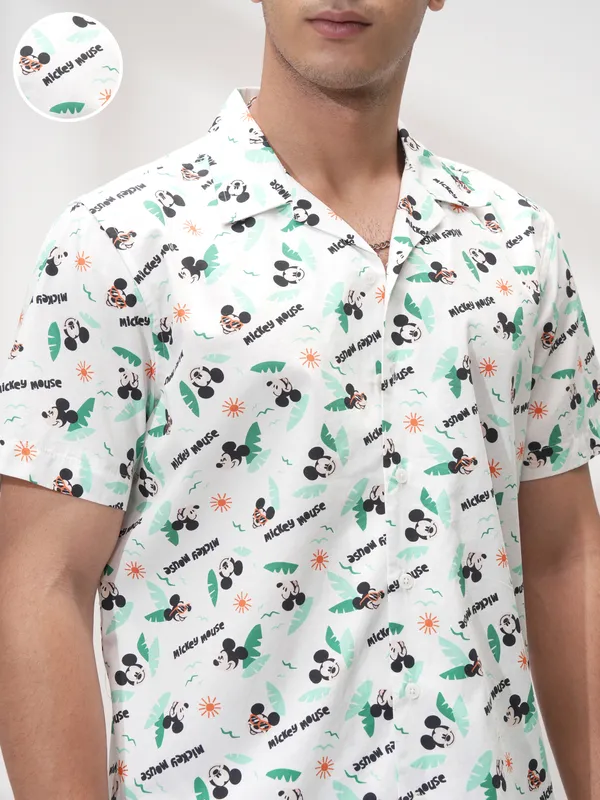 Disney By Highlander Men White Mickey Mouse Shirt With Shorts Co-Ords
