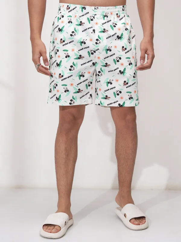 Disney By Highlander Men White Mickey Mouse Shirt With Shorts Co-Ords