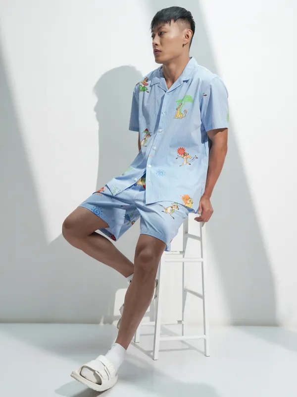 Disney By Highlander Men Blue Lion King Shirt With Shorts Co-Ords
