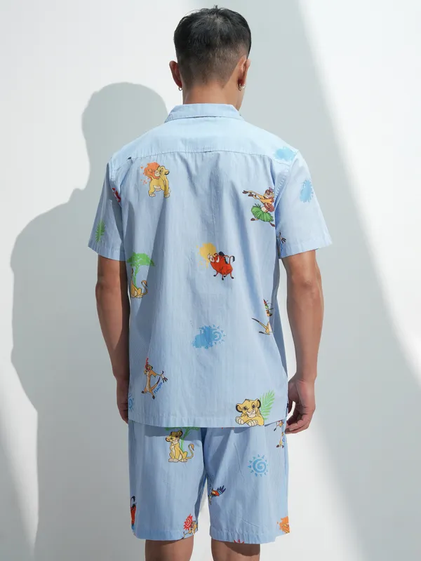 Disney By Highlander Men Blue Lion King Shirt With Shorts Co-Ords