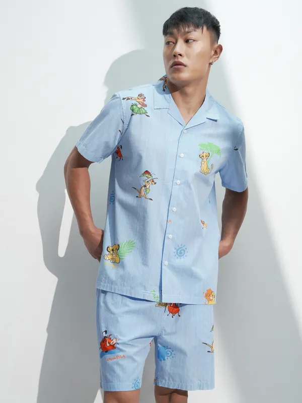 Disney By Highlander Men Blue Lion King Shirt With Shorts Co-Ords