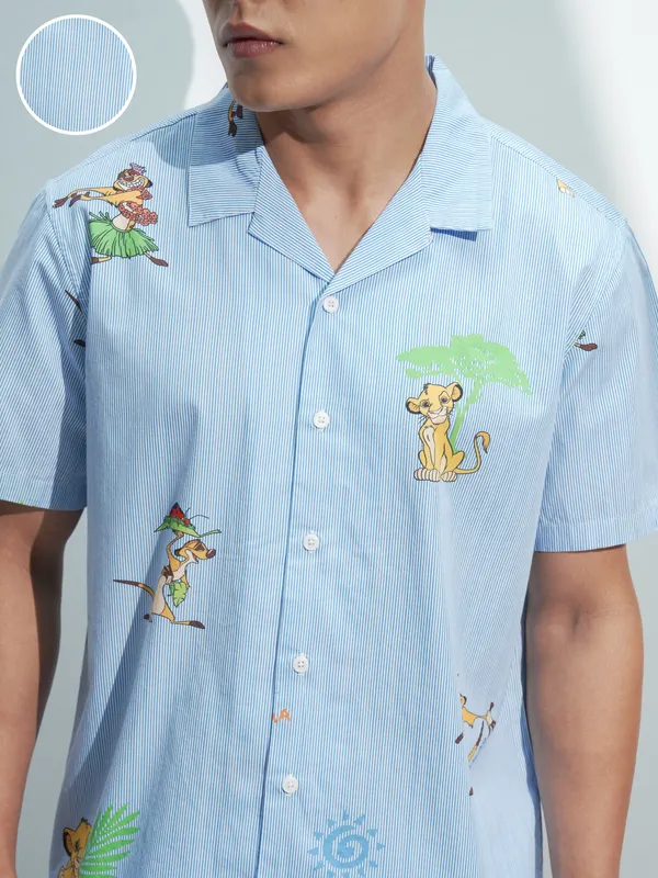 Disney By Highlander Men Blue Lion King Shirt With Shorts Co-Ords