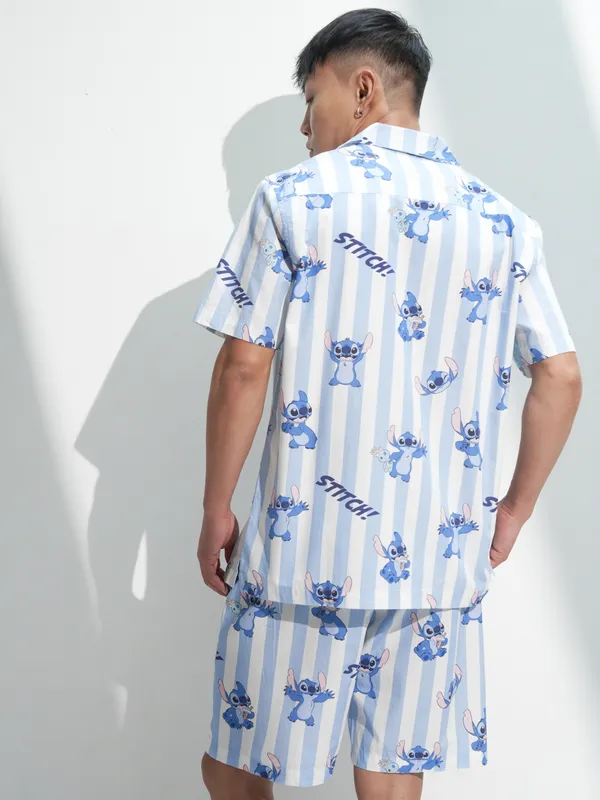 Disney By Highlander Men Blue Stitch Shirt With Shorts Co-Ords
