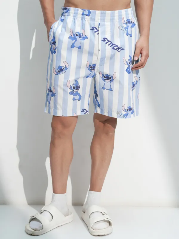 Disney By Highlander Men Blue Stitch Shirt With Shorts Co-Ords