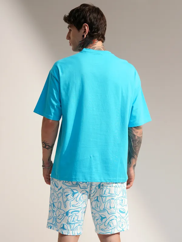 Disney By Highlander Men Turquoise Donald Duck T-Shirt With Shorts Co-Ords