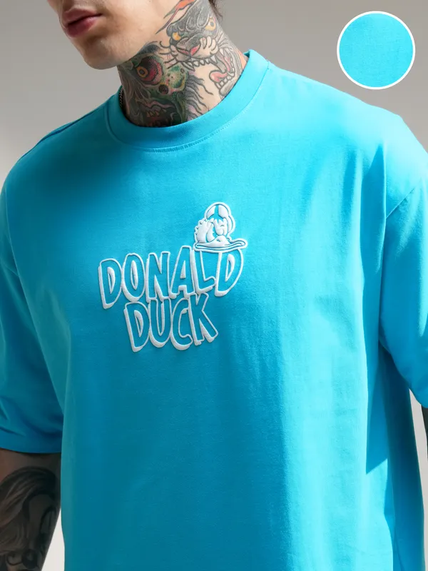 Disney By Highlander Men Turquoise Donald Duck T-Shirt With Shorts Co-Ords