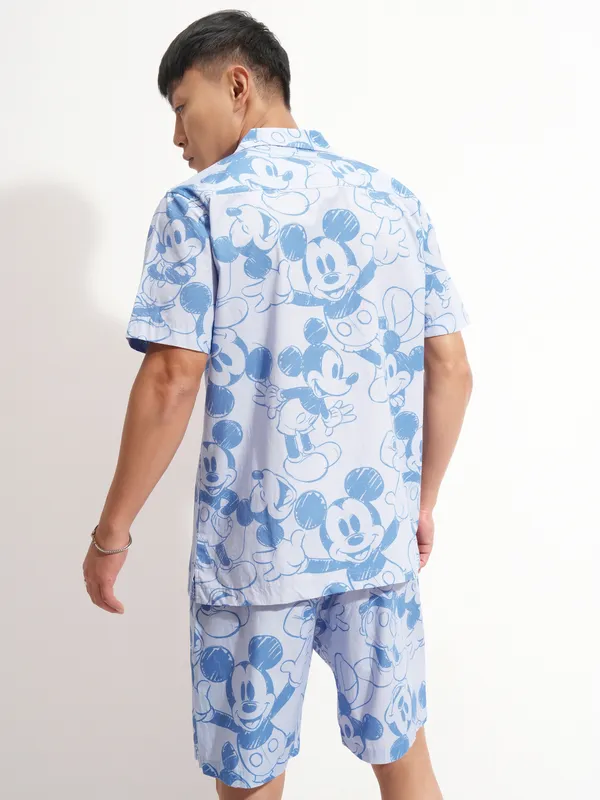 Disney By Highlander Men Blue Mickey Mouse Shirt With Shorts Co-Ords