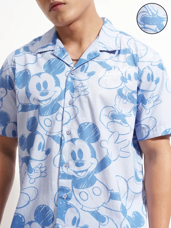 Disney By Highlander Men Blue Mickey Mouse Shirt With Shorts Co-Ords