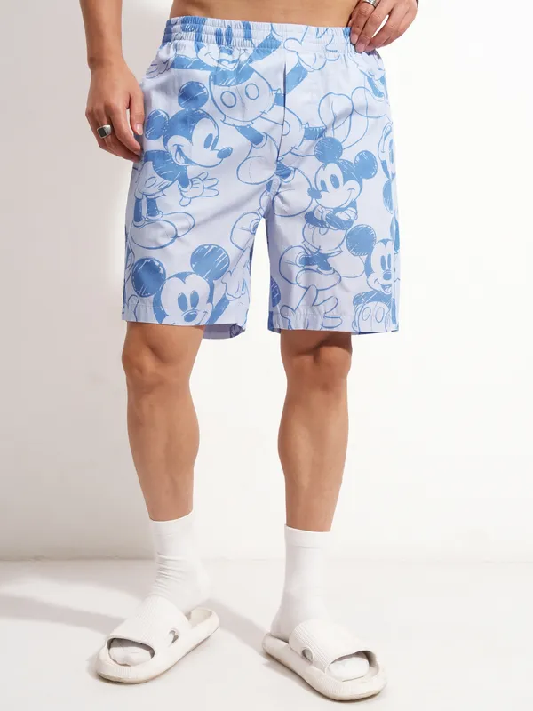 Disney By Highlander Men Blue Mickey Mouse Shirt With Shorts Co-Ords