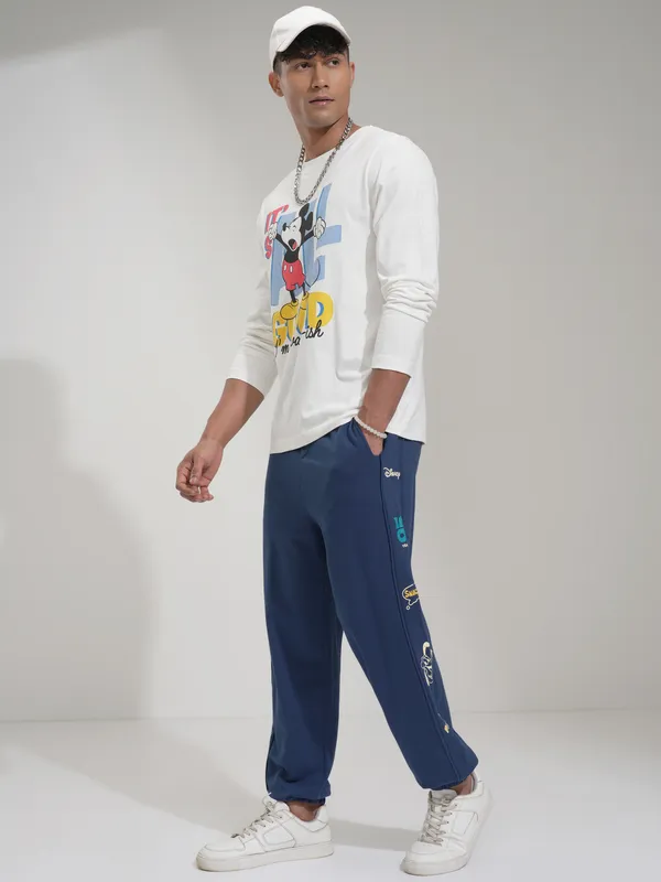 Disney By Highlander Men Navy Blue Pluto Regular Fit Printed Casual Trouser