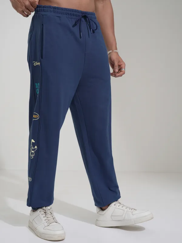 Disney By Highlander Men Navy Blue Pluto Regular Fit Printed Casual Trouser