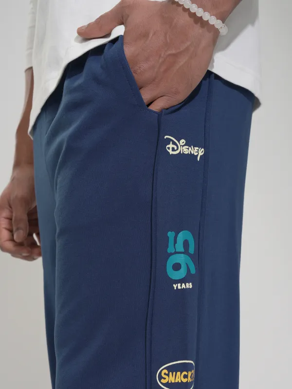 Disney By Highlander Men Navy Blue Pluto Regular Fit Printed Casual Trouser