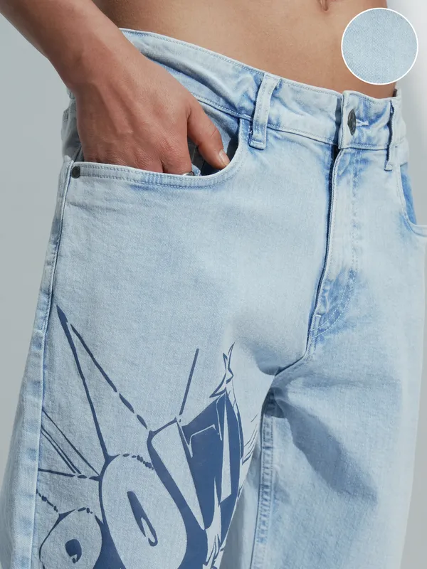 Disney By Highlander Men Blue Mickey Mouse Straight Fit Stretchable Jeans