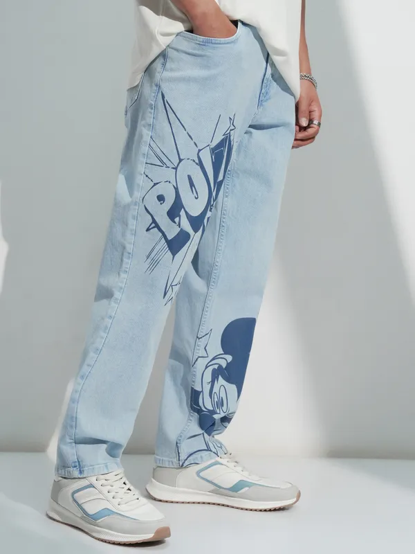 Disney By Highlander Men Blue Mickey Mouse Straight Fit Stretchable Jeans