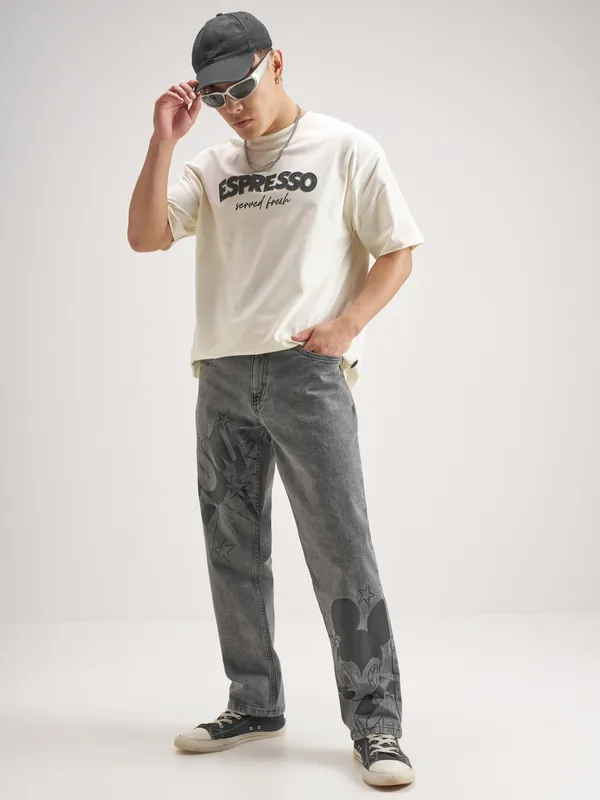 Disney By Highlander Men Grey Mickey Mouse Straight Fit Jeans