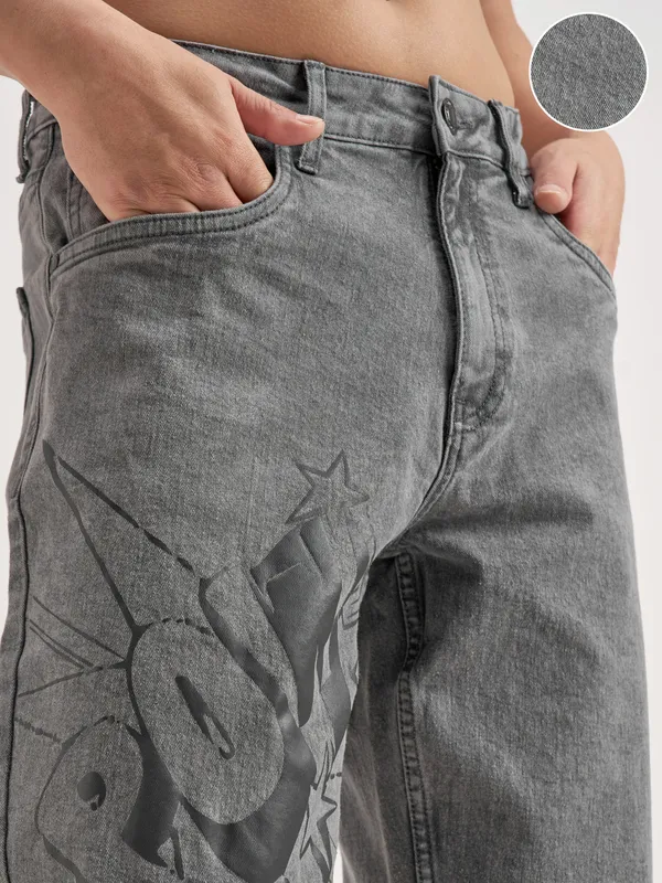 Disney By Highlander Men Grey Mickey Mouse Straight Fit Jeans